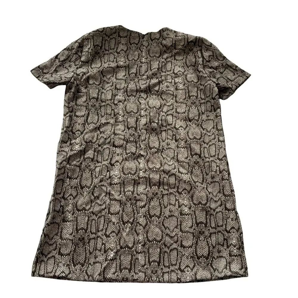 Zara Snakeskin Print Jacquard Dress Boxy Mini Short Sleeve Tan Brown L EUC - Picture 5 of 9